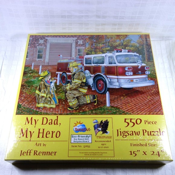 My Dad My Hero Jigsaw Puzzle with Art by Jeff Renner Firefighter 550 Piece - NIB - Picture 3 of 6